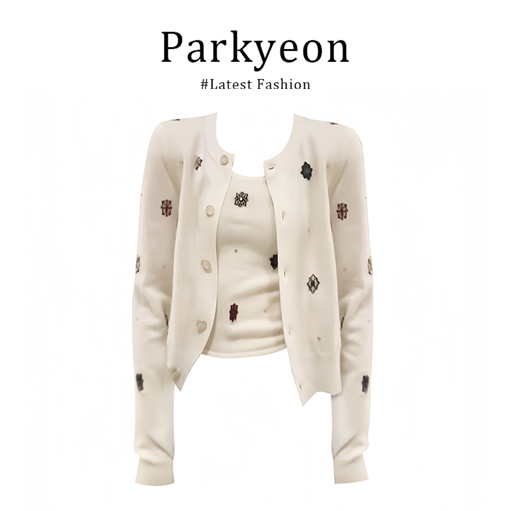 Korean Style Lazy Style Embroidered Sweater Cardigan Slim Fit Inner Vest Top Women's Autumn Suit