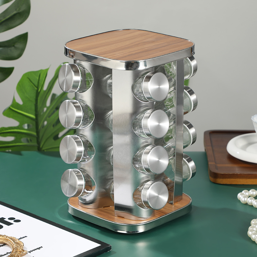 Estante giratorio para especias, organizador de botellas de condimentos para cocina, juego de frascos de especias transparentes, estante de almacenamiento multifuncional