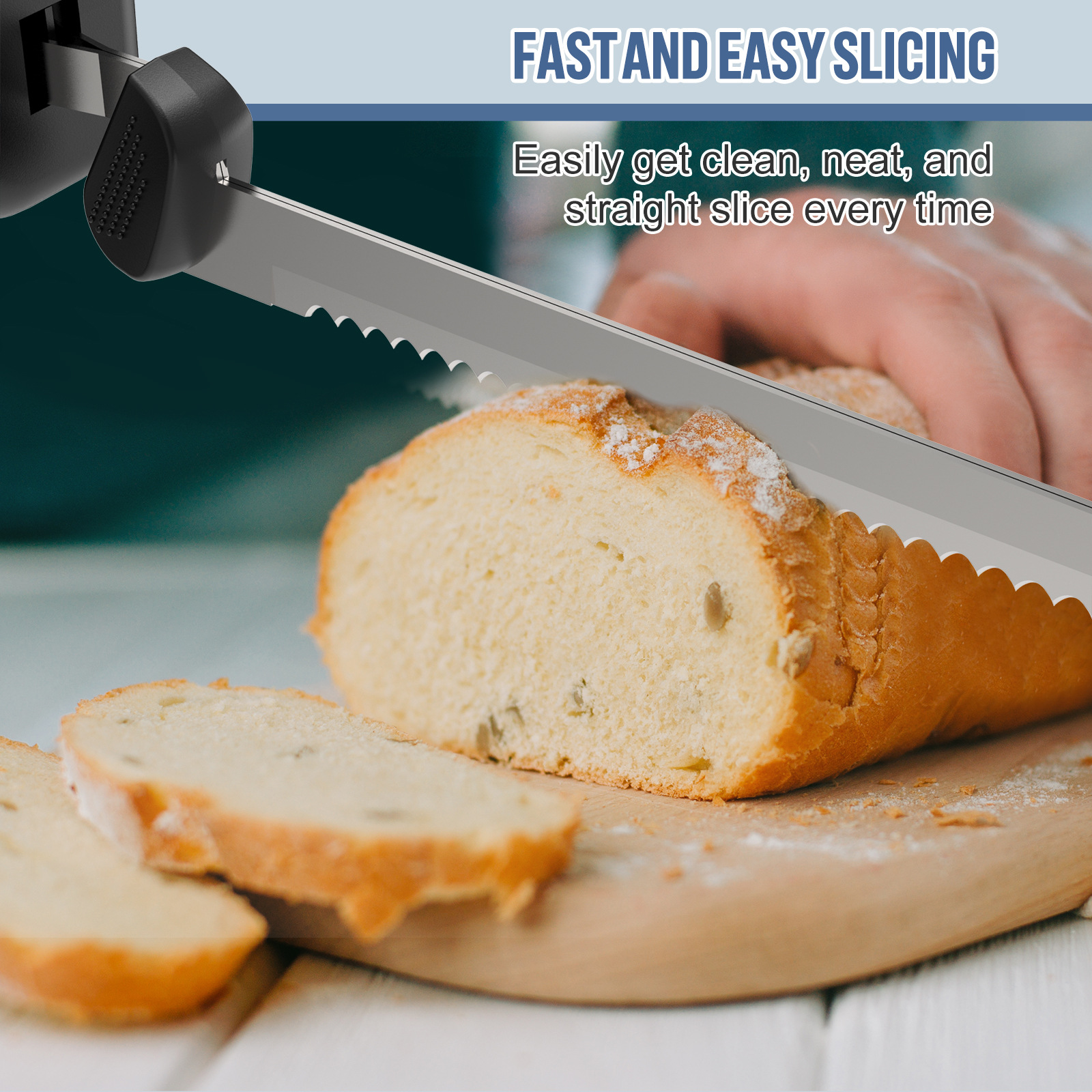 跨境电商 电动面包刀烘焙不锈钢锯齿刀切面包刀锯肉刀海绵切割刀