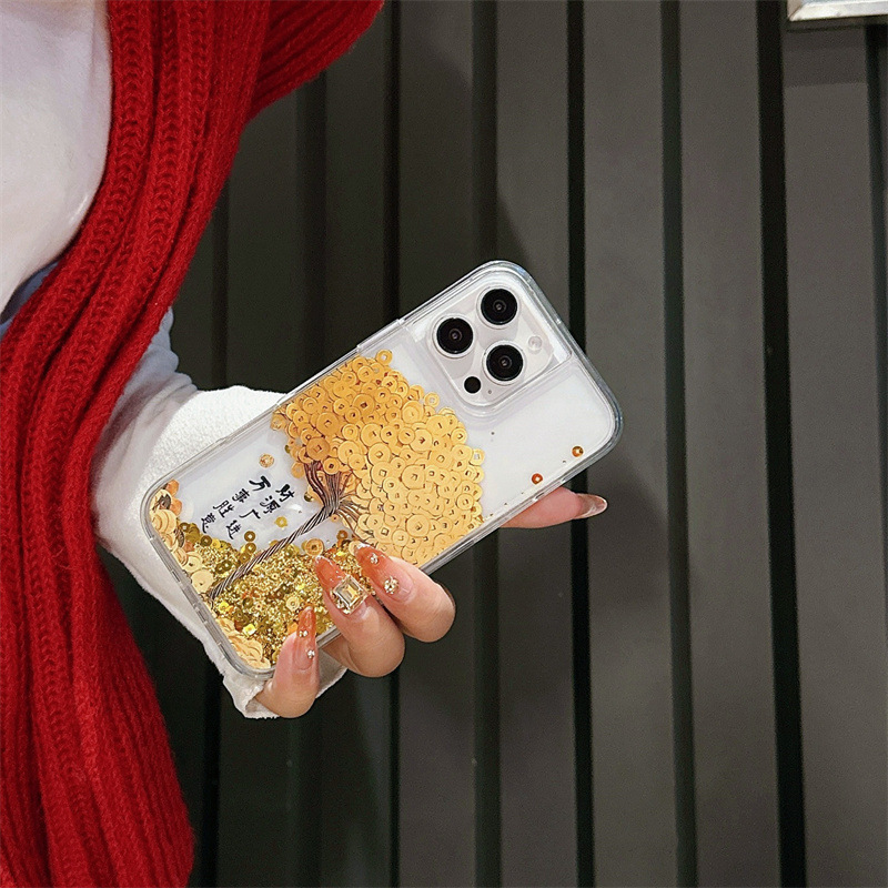 Nuevo árbol de dinero de arenas movedizas chinas para funda para teléfono iphone16ProMax 14 Apple 15 transparente 13 pareja 16