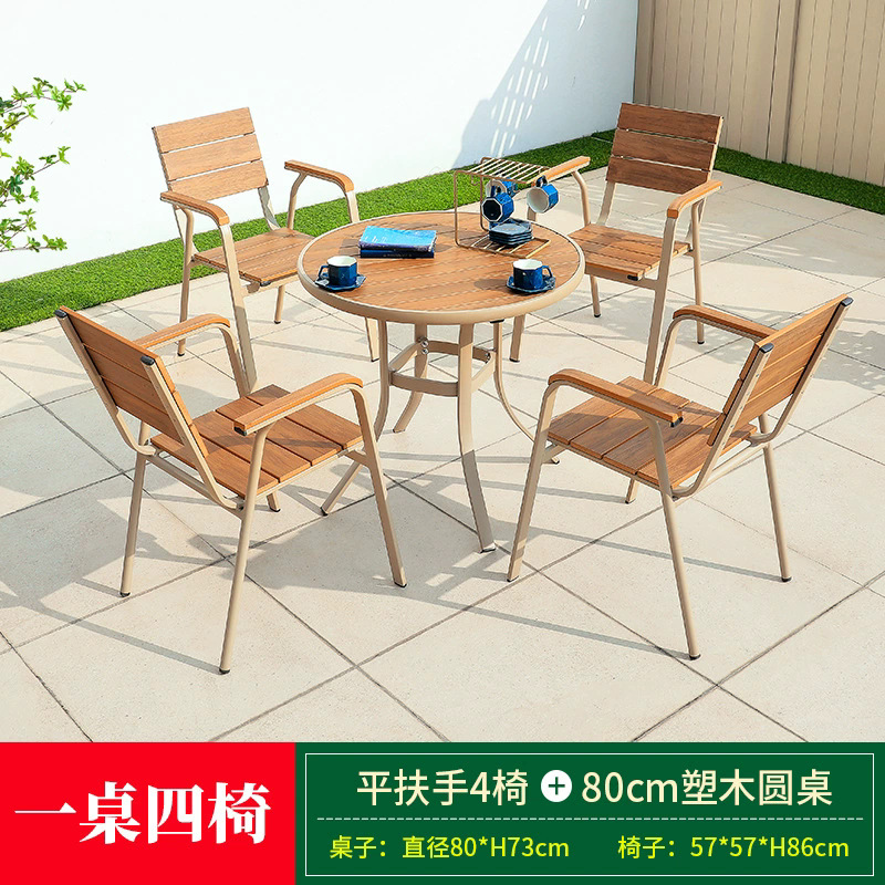 Barrazos planos 4 sillas + mesa redonda de madera de plástico de 80 cm
