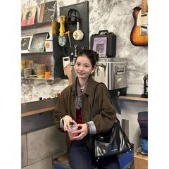 美拉德格雷灰机车短款2025年春秋百搭复古做旧高级感夹克上衣外套