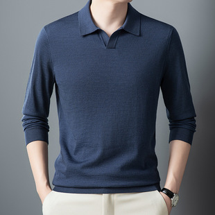Worsted Wool Sweater Men's Beautiful Nuoco Machine Washable Base Sweater Seagull Collar Business Casual All-Match Sweater