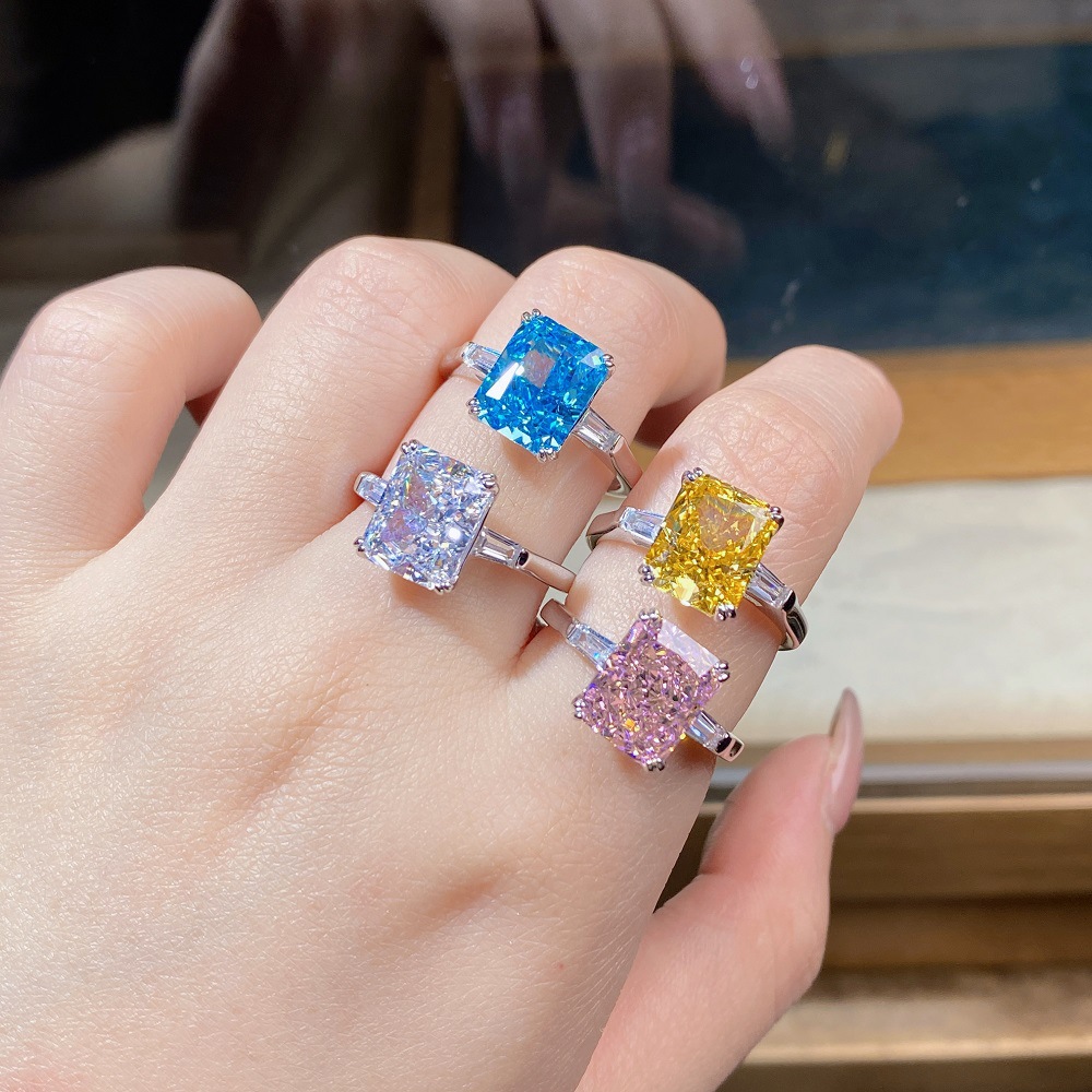 Fashion Rectangle Sterling Silver Plating Zircon Rings 1 Piece