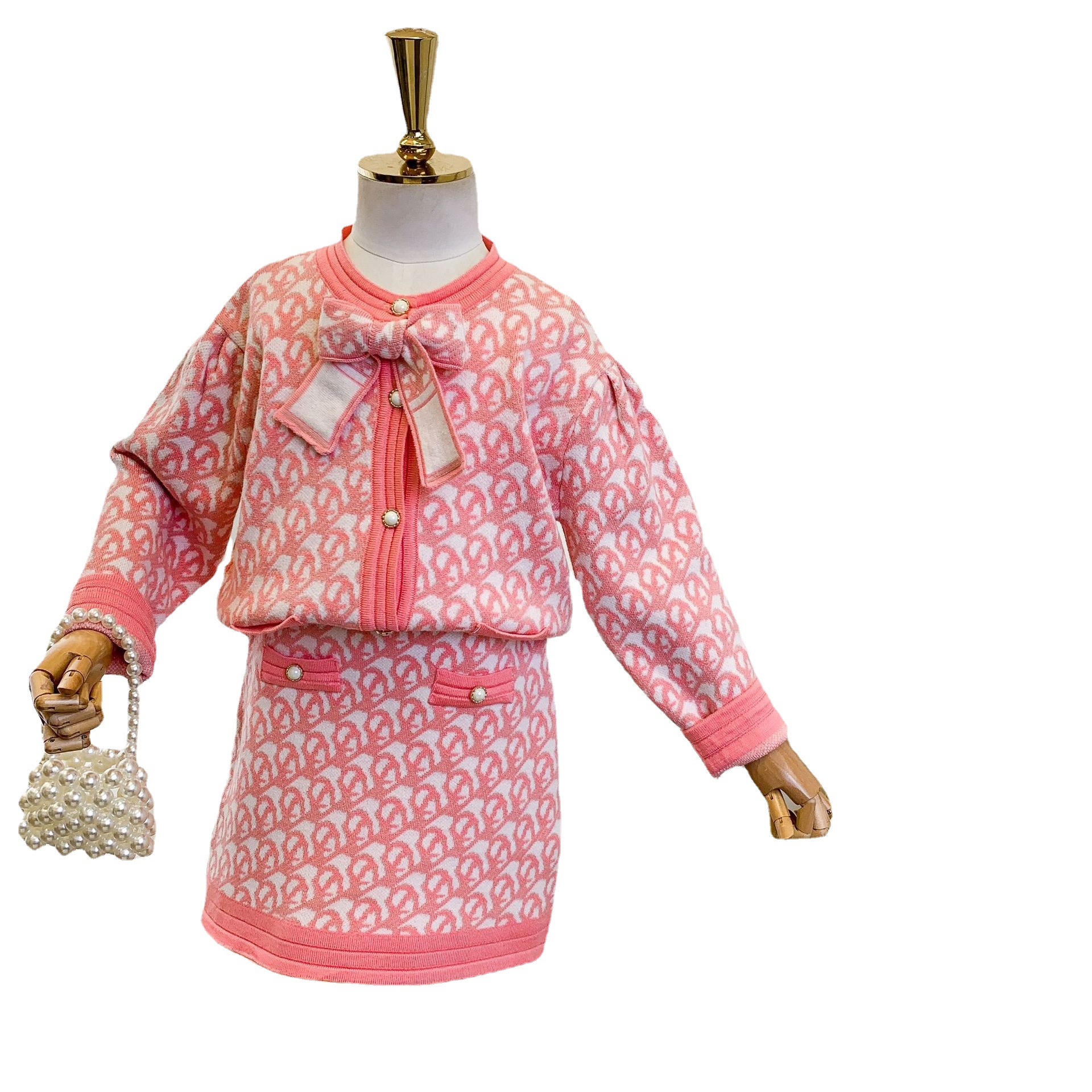 Little Fragrant Wind Thousand Bird Checker Rundhalspullover Wickelrock Zwei modische Herbst- und Wintermode für Mädchen_voghion.com