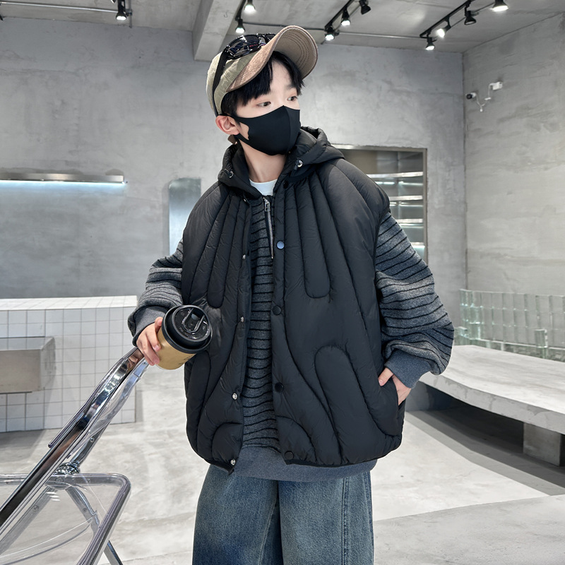 男童秋冬款羽绒棉马甲2025新款中大童夹棉冬装卫衣马夹两件套穿搭