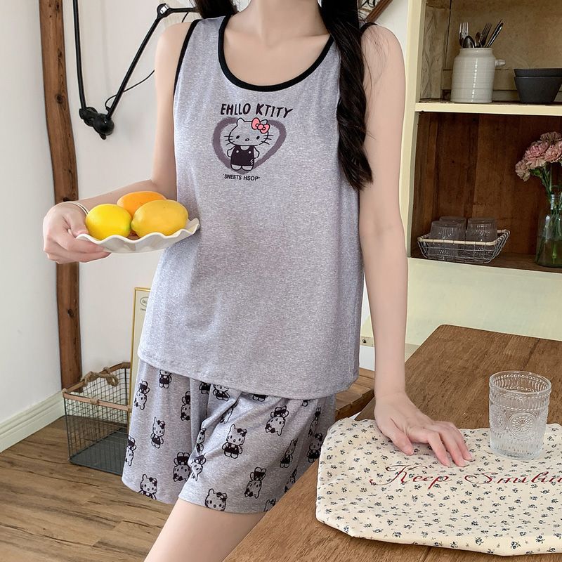 Conjunto de Pijama de Chaleco y Shorts de Seda de Hielo con Almohadillas para el Pecho, Seda Sintética, para Hogar