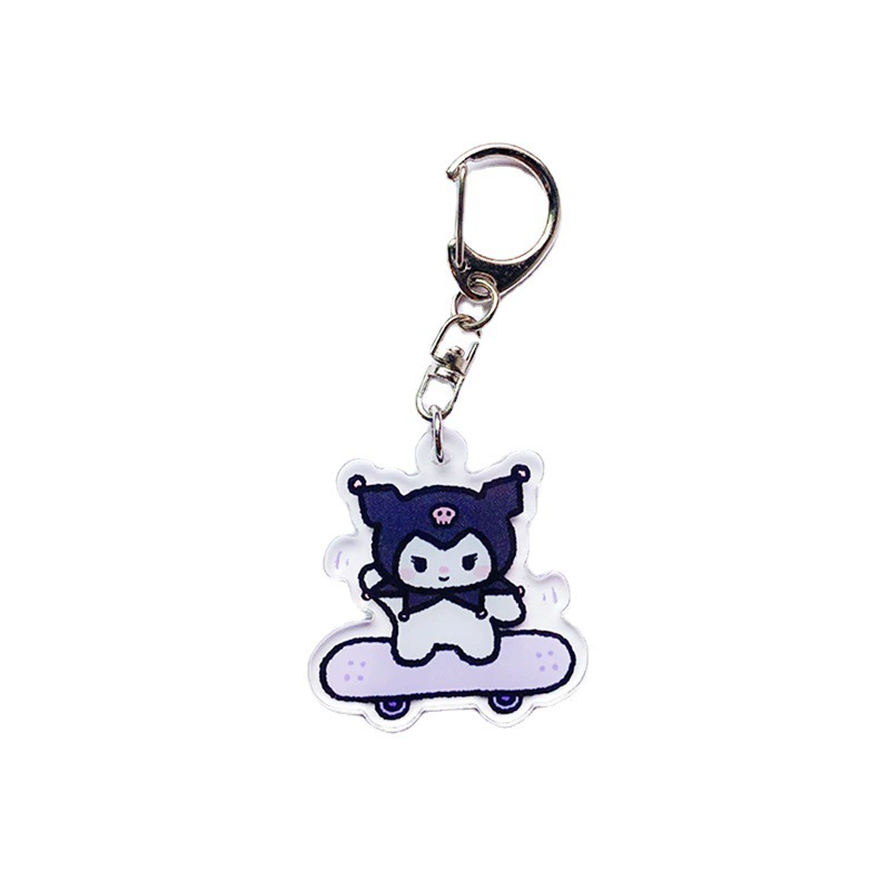 Акриловый брелок Sanrio с скейтбордом — милые персонажи, подарок на день рождения