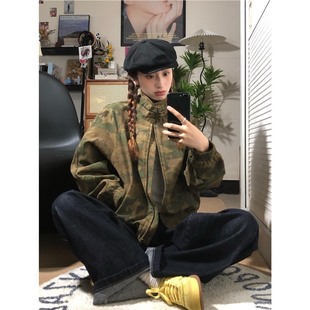 Camouflage Short Coat Women's 2025 Spring New American Style Retro Color Work Jacket Loose Casual All-match Top