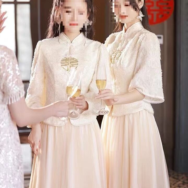 Chinese Bridesmaid Dress New Champagne Color Slimming Sister Group Dress Spring, Summer, Autumn and Winter New Chinese Bridesmaid Dress Autumn and Winter Style Chinese Bridesmaid Dress New Champagne Color Slimming Sister Group Dress Spring, Summer, Autumn and Winter New Chinese Bridesmaid Dress Autumn and Winter Style