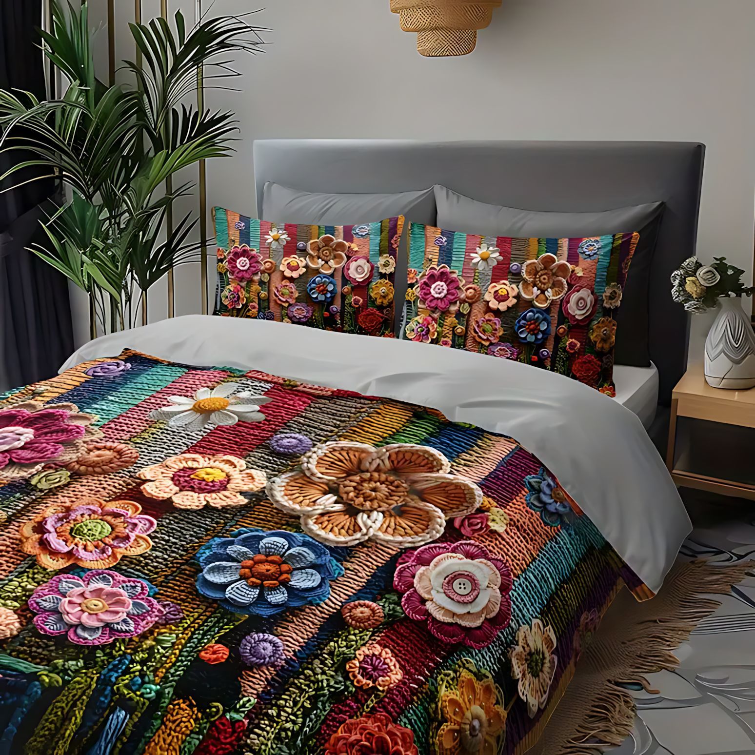 TEMU / JIT floral color mosaico transfronterizo HD impresión digital quilt set fuente de fábrica puede ser fijado