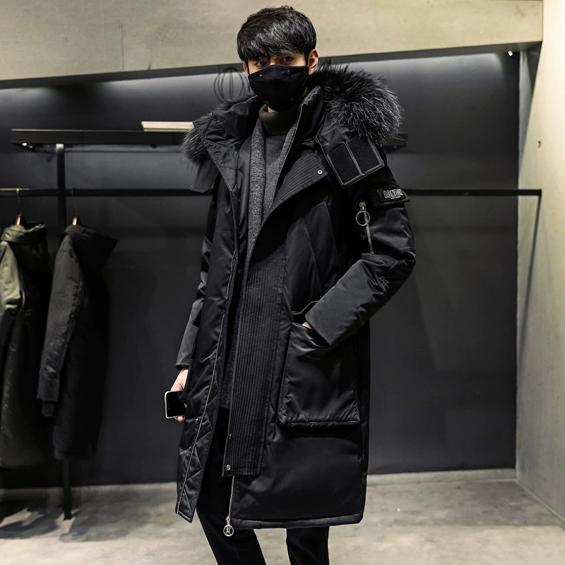 Пуховик средней и длинной мужской куртки Северо-восточный очень холодный и толстый колени на открытом воздухе утка теплая с капюшоном