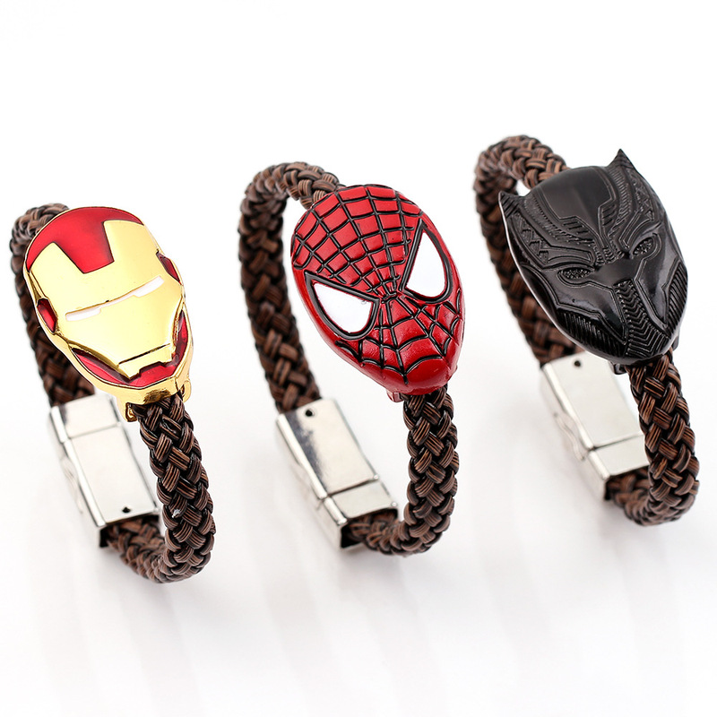 Cross-border European and American Film and Television Batman Iron Man Spider-Man Leather Rope Mask Woven Bracelet Avengers Bracelet