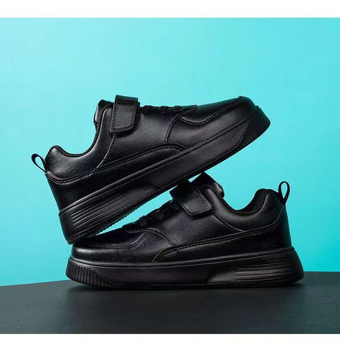 Children's Waterproof Small Black Shoes, Non-Slip Student Leather Surface Sports Shoes, Spring and Autumn Style White Shoes