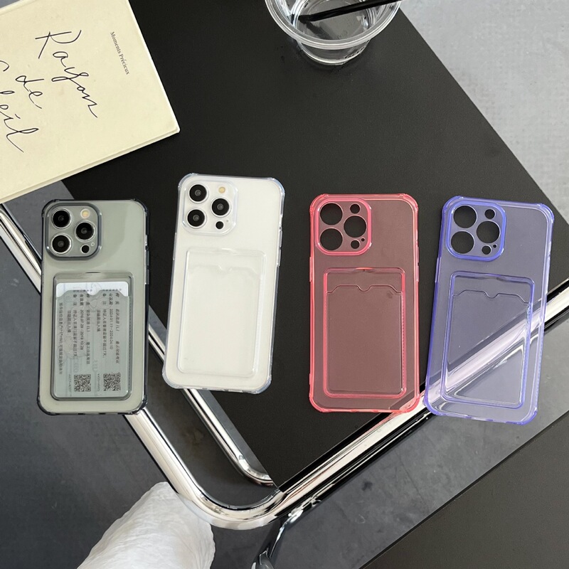 シンプルな透明カードホルダー付きiPhone15Pro Maxケース、Apple 17/13/14対応、カード収納可能|undefined