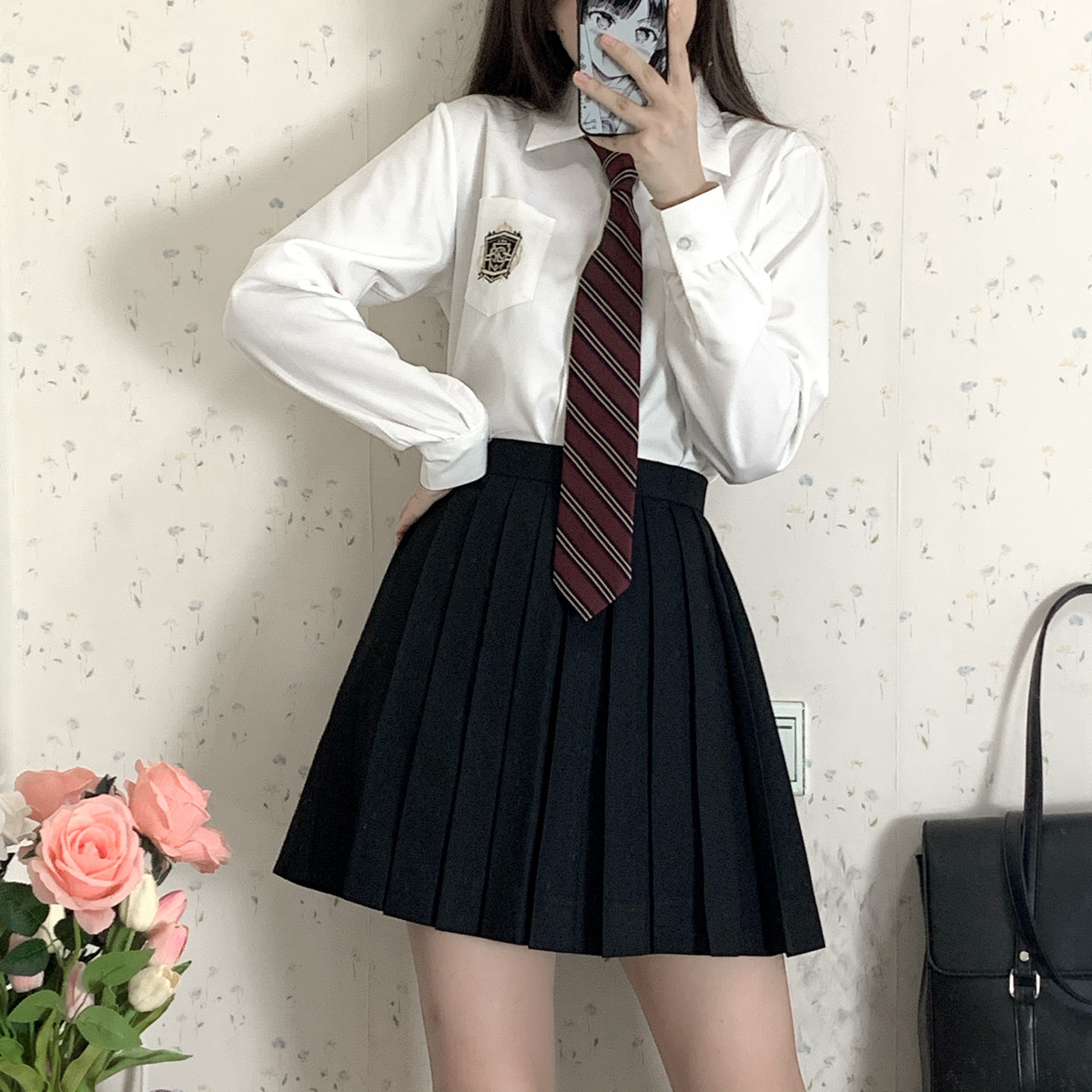 원래 일본 JK 유니폼 기본 22 주름 치마 소녀 학교 유니폼 클래스 높은 허리 솔리드 컬러 스커트