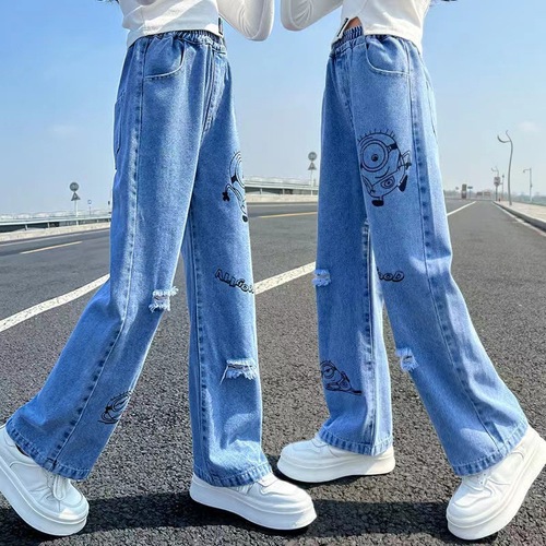 Spring and Autumn Girls Denim Trousers Girls Loose Jeans Single Pants 2023 Children's Clothing Baby New Trousers Shipping