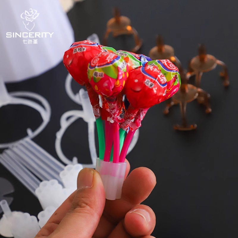 Arte floral de pensamiento de siete colores, soporte fijo universal, palo de bambú, pegamento de jack, bricolaje hecho a mano, ramo de bocadillos, material de embalaje de manzana