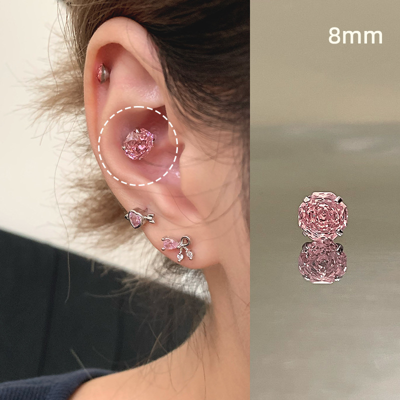 ピンク耳骨ネイルコレクション、ジルコン耳ネイル、医療用チタン鋼蝸牛ネイル、耳ピアス、耳骨ネイル、イヤリング、平底スパイラル|undefined