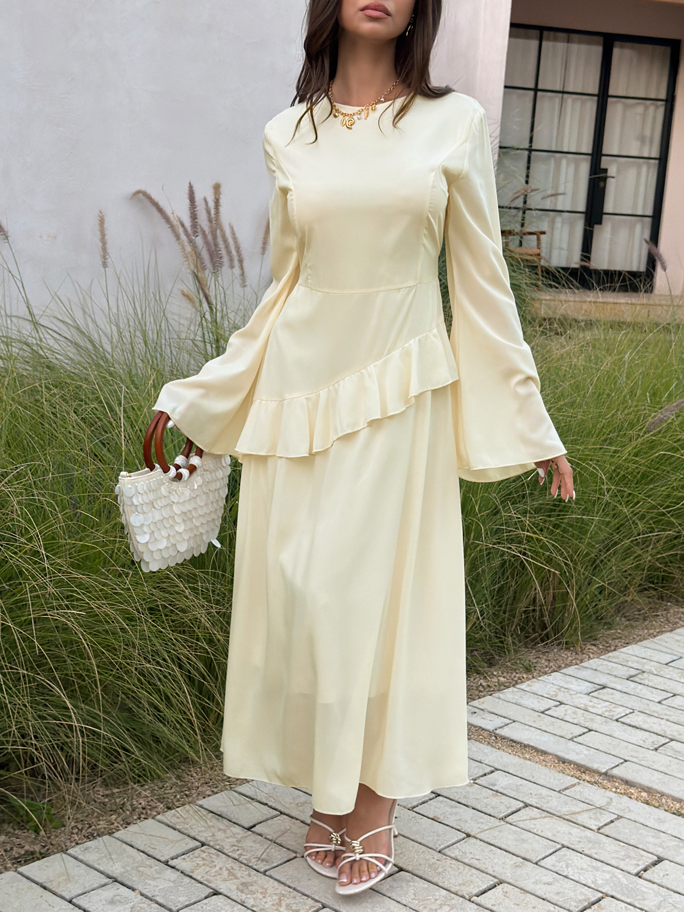 Elegant Fairy Like Women's Dress European American Style Water Sleeve Patchwork Design Spring Summer_ecoleips.com