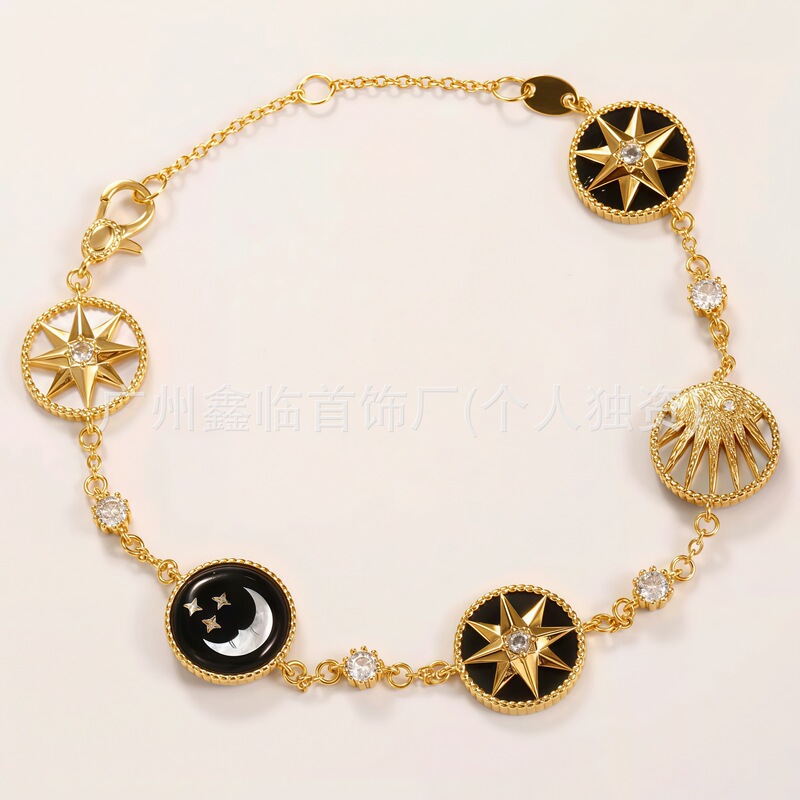Dijia Sun, Moon, Stars Compass Bracelet for Women, High-End Fashionable French Style Versatile Eight-Pointed Star Hand Jewelry Factory Wholesale Dijia Sun, Moon, Stars Compass Bracelet for Women, High-End Fashionable French Style Versatile Eight-Pointed Star Hand Jewelry Factory Wholesale
