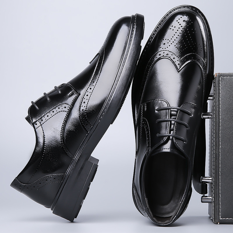 Men's Leather Brogue Formal Shoes For Weddings And Business_voghion.com