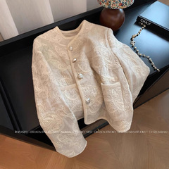 新中国式重工レリーフ刺繍コート女性2025春夏新作高級デザイン感レトロショートコート