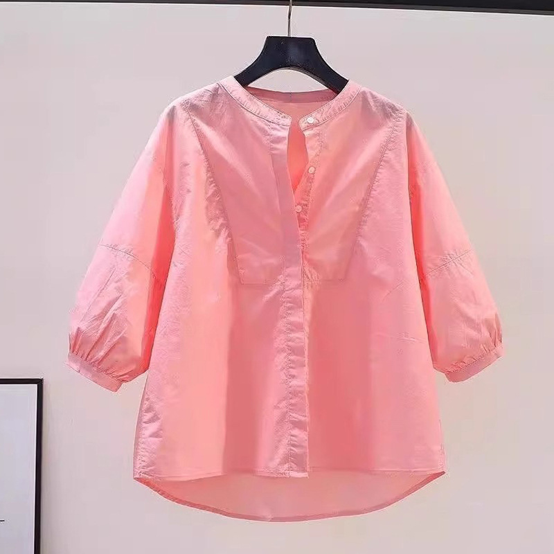 ブルーシャツ半袖Tシャツレディース2025新作半袖夏小パフスリーブお腹カバー七分袖トップス|undefined