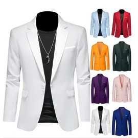 外贸2025春秋新款男士商务休闲西装外套跨境男装纯色一粒扣西服