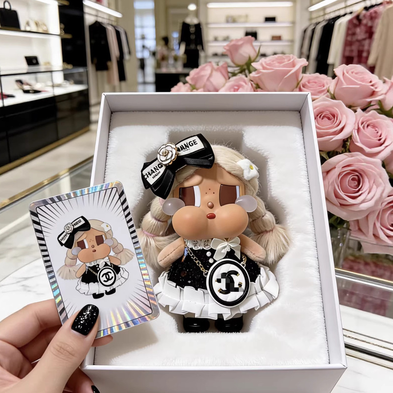 Caybaby High-End Doll Clothes Hepburn Black and White Sequin Chanel Style 15cm Crying Doll Labubu Kt Socialite Dress
