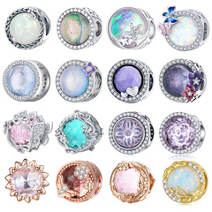 亞馬遜熱賣純銀s925大主石串珠手鍊圓形鋯石滴油花朵昆蟲珠子組合