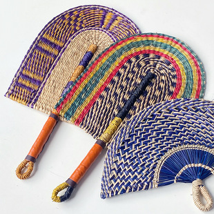 Summer hand-woven fan homestay wall decorations background decorations antique hanging decorations living room cool straw hand fan