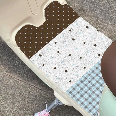 Polka dot cute style silk loop carpet, wear-resistant, dirt-resistant, waterproof, easy to maintain, can be cut to size, suitable for electric vehicle mats (Universal Foot Pad) - milk-coffee-light-blue-stars-the-silk-loop-needs-to-be-cut-by-yourself-3050cm1119