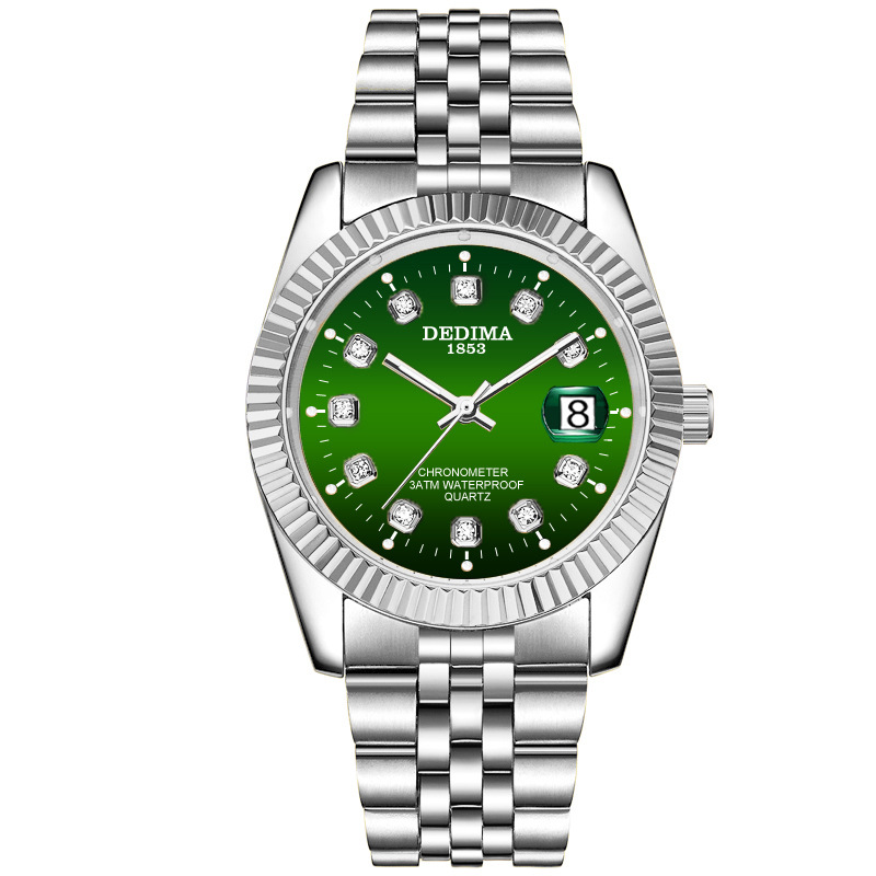 Silver with green face