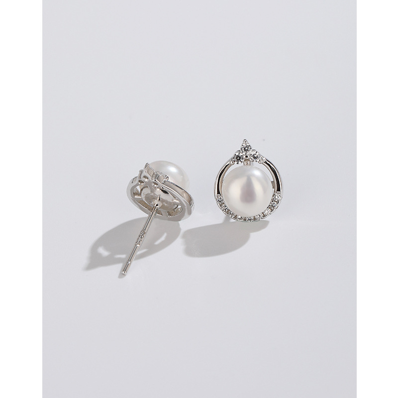 925 pendientes de perlas de agua dulce de plata esterlina luz redonda plana de lujo de alto grado de temperamento de las mujeres pendientes de verano simples personalizados