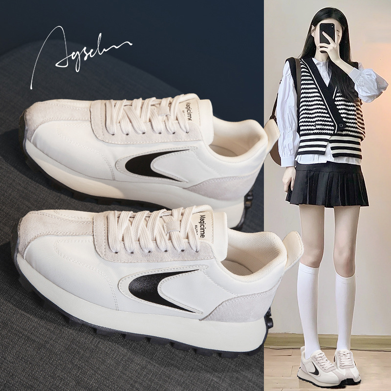 Zapatillas Augusden estilo dad para mujer, novedad primavera 2026, estilo INS, deportivas ligeras blancas con suela waffle