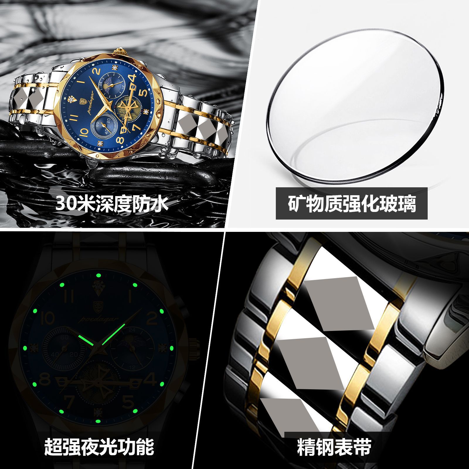 Marca suiza multifuncional nuevo reloj para hombre impermeable y luminoso reloj de cuarzo de moda en vivo comercio exterior