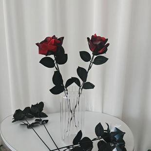 Cross-Border Simulation Black Single Rose Bouquet Dark Gothic Style Decoration Black Party Easter Halloween