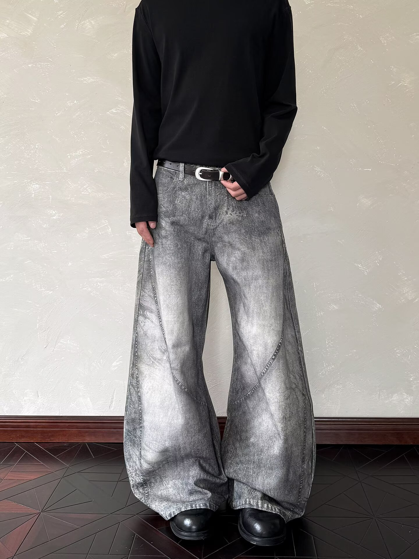 Vintage American Style Smoky Grey Bootcut Jeans For Men & Women - Relaxed Fit Retro Denim Pants​_mkmklike.com