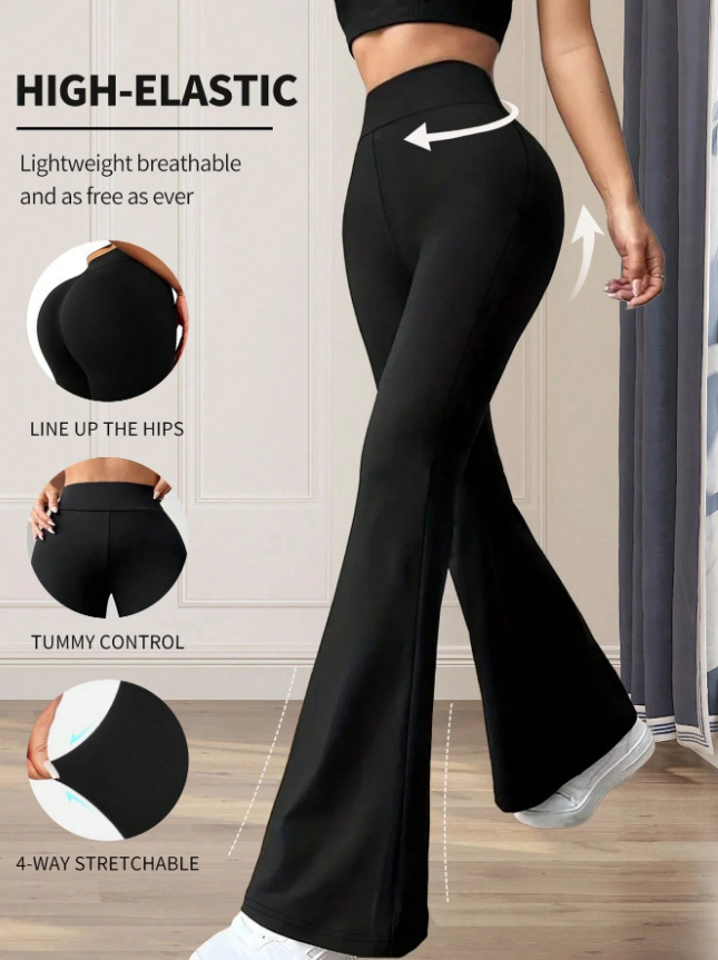 High-Waisted Yoga Pants For Women – Stretchy Flared Leggings, Seamless Workout & Lounge Pants (Black/Grey/Caramel)​_ecoleips.com