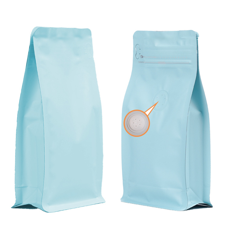 Bolsas de embalaje para alimentos transfronterizos con válvula y cremallera, bolsas verticales para bolsas autosellables de un peso y medio, bolsas de embalaje para granos de café con sellado de ocho lados.