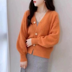 春秋毛衣法式v领糖果色上衣长袖女开衫外搭宽松针织毛衣外套女潮