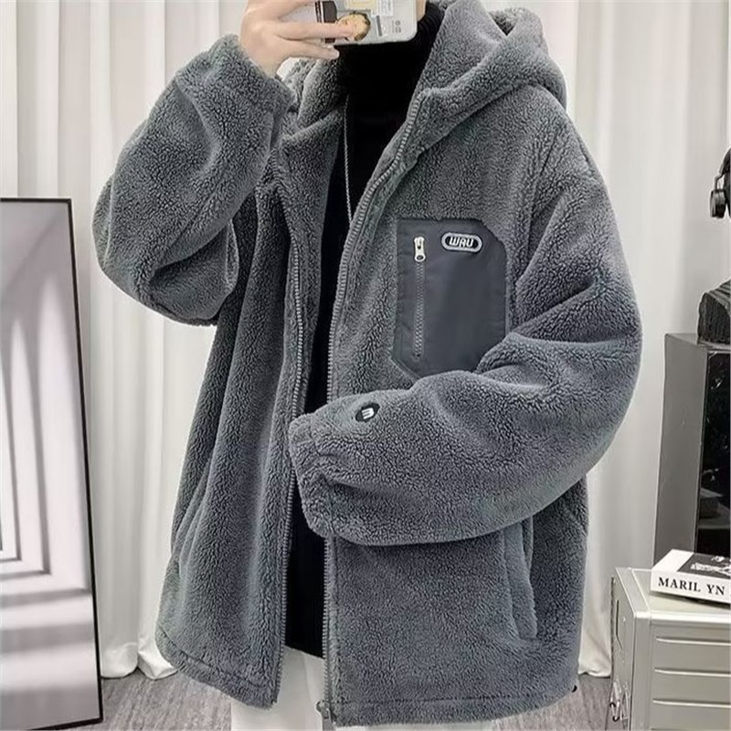후드 양고기 양털 코트 가을과 겨울 트렌디 브랜드 기모 코튼 패딩 재킷 남성과 여성 커플의 캐주얼 한 따뜻한 코튼 패딩 재킷 어퍼 옷