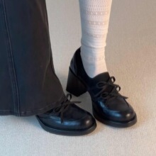 新品~厚底粗高跟小皮鞋女2026秋新款英伦风复古蝴蝶结乐福鞋单鞋