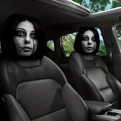 covers, customizable with logos, available for dropshipping; Universal seat cover - female-ghost-skull-print-double-sided-printing-2-pack
