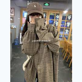 美式复古格子衬衫外套女宽松衬衣上衣秋季新款时尚百搭设计感上衣