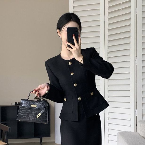 小香风时尚套装女套长袖2025气质秋季法式新款外套半身裙两件圆领|undefined