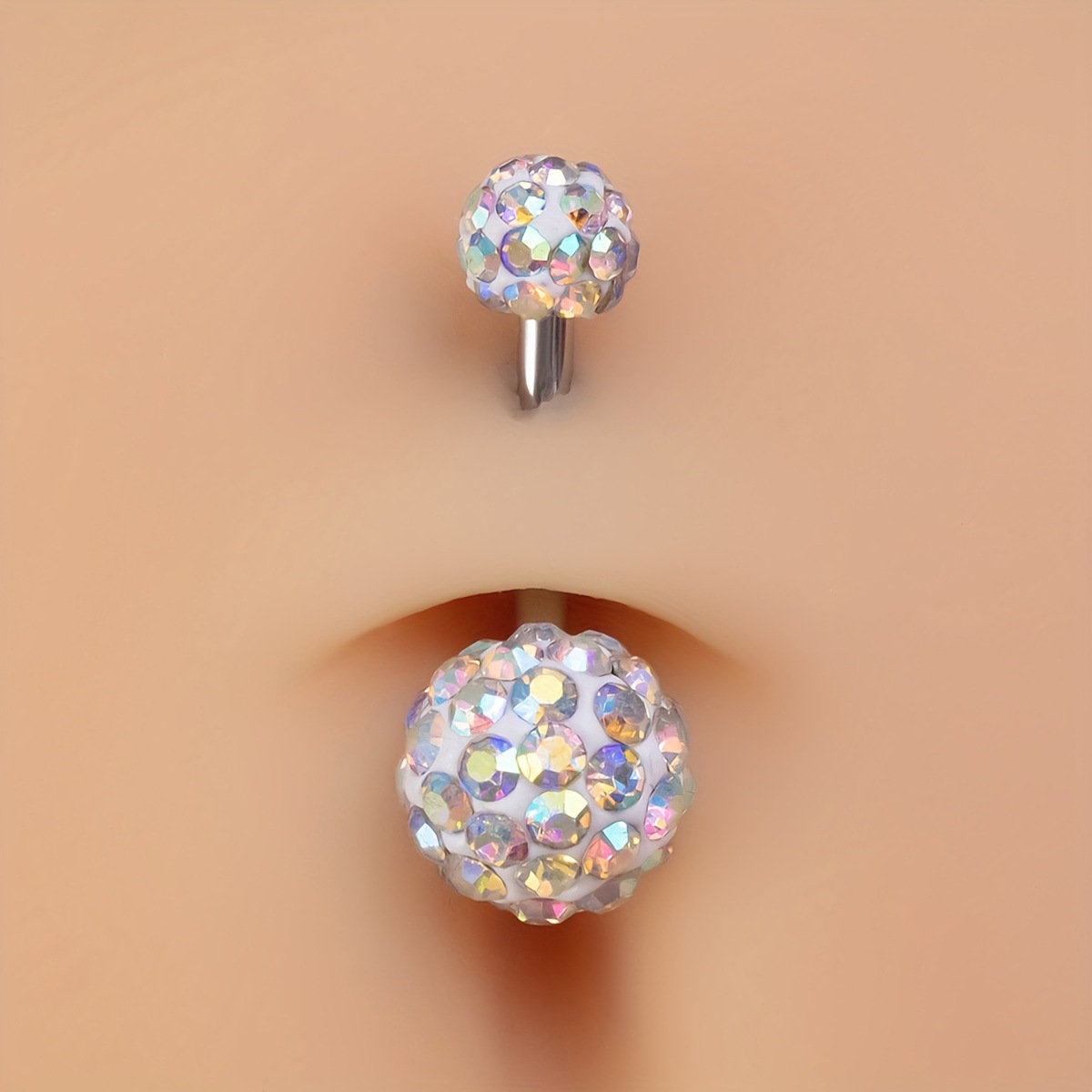 Rhinestone Belly Button Ring With Starburst Design In Steel_voghion.com