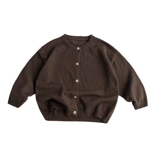 Khaki color series~pure cotton knitted cardigan, Korean style spring and autumn new children's sweater, fashionable men's and women's trendy jacket