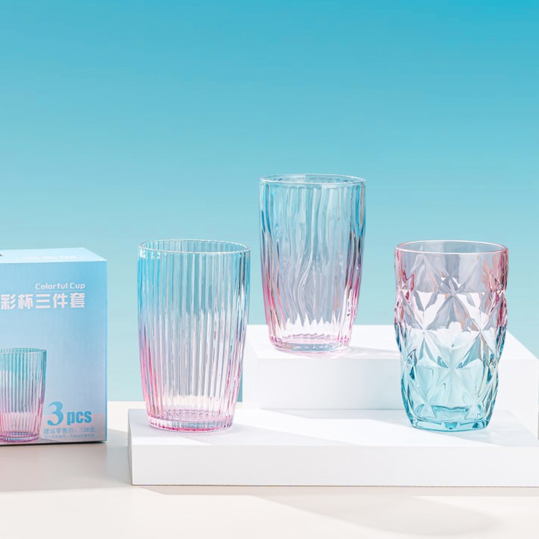 萌感觉YC/L3溢彩杯三件套创意彩盒装玻璃杯会员签到礼品批发团购
